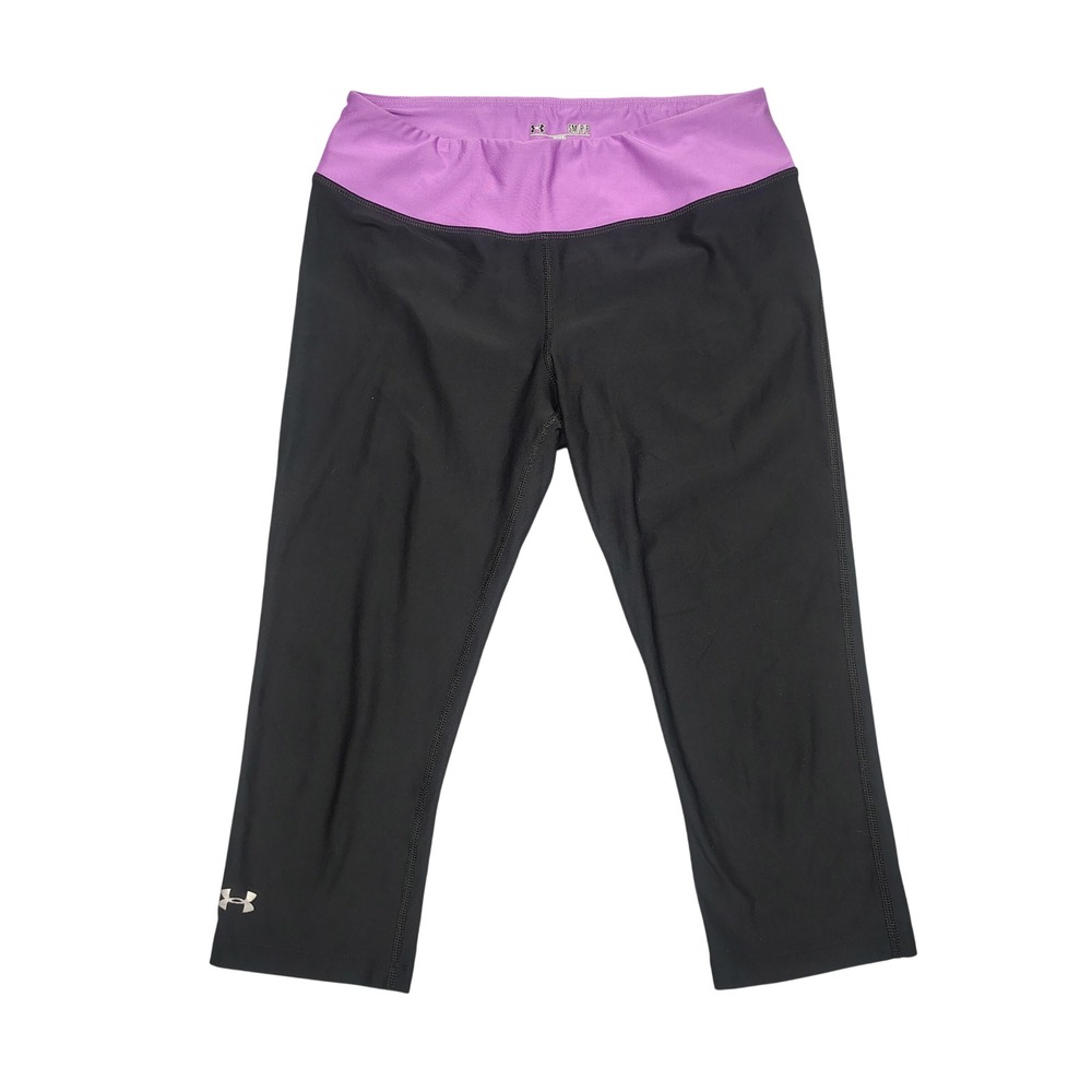 Under Armour Capri Leggings Womens SM‎ Black Purple HeatGear Solid Polyester